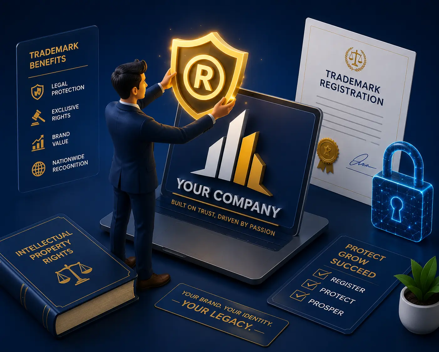 A business owner starting the trademark registration process in India to protect their brand logo.