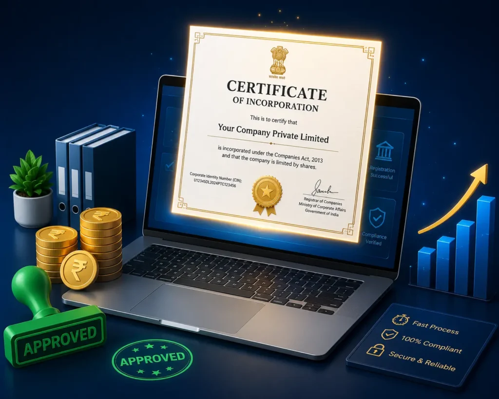Official Certificate of Incorporation proving you have legally registered a private limited company in Delhi