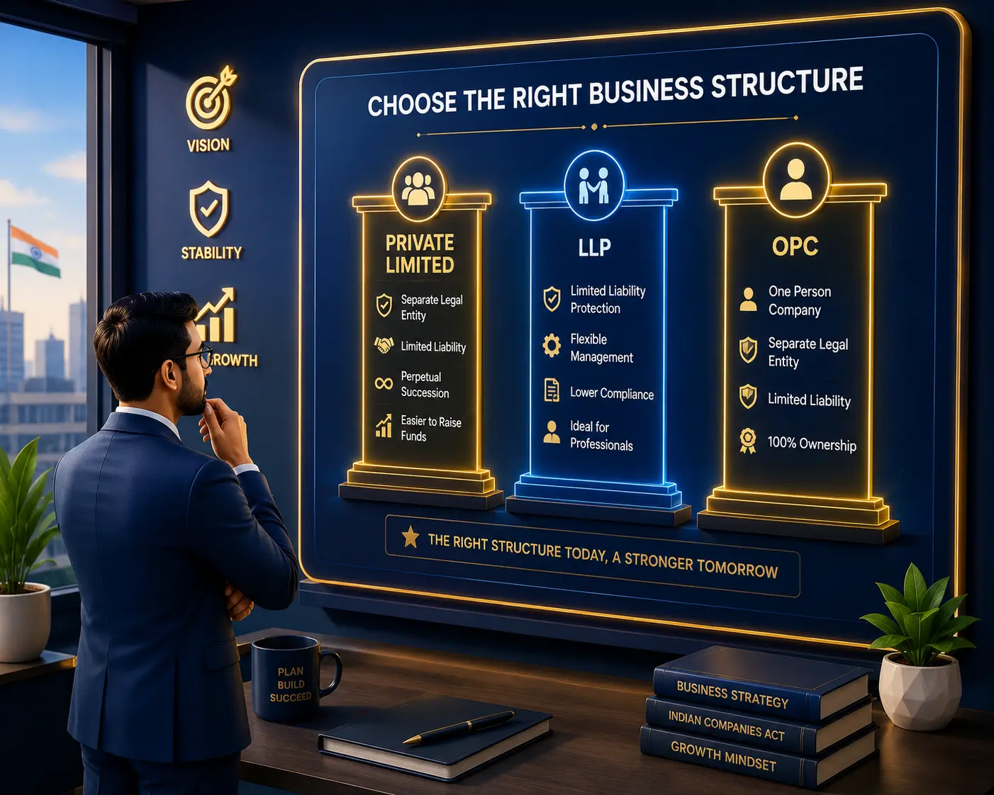 Pvt Ltd vs LLP vs OPC comparison for Indian founders deciding on company registration.