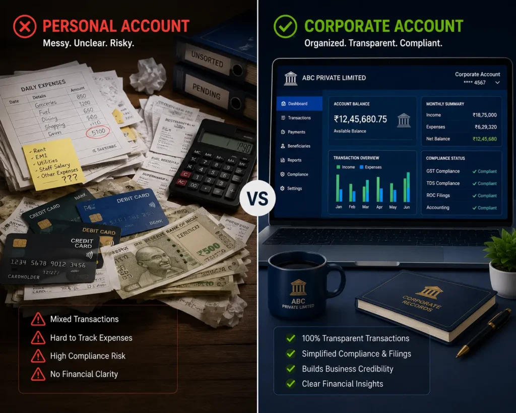 Separating personal and corporate finances to avoid company registration mistakes.